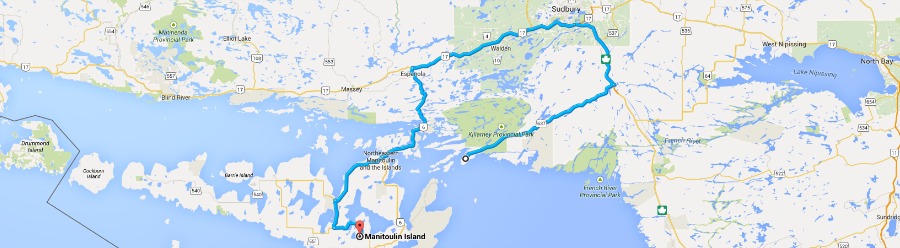 Killerney to Manitoulin map